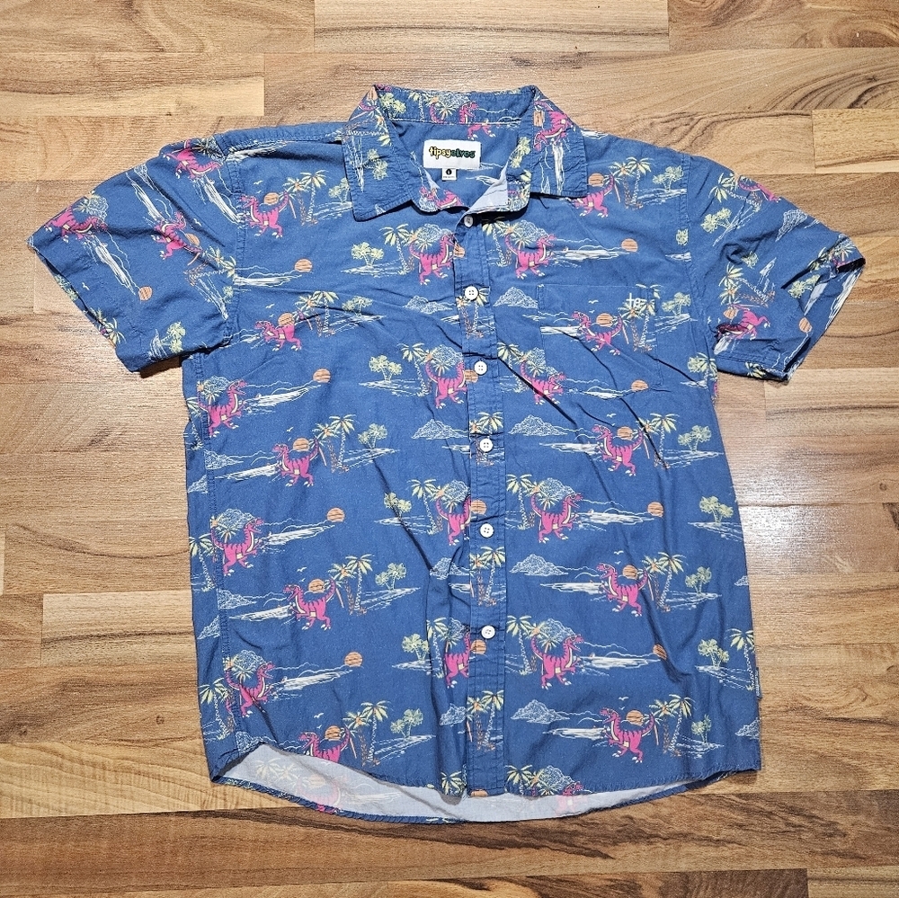 Tipsy Elves Men’s Shirt Size L | Dinosaur Hawaiian Party Shirt | Funny Button-Up